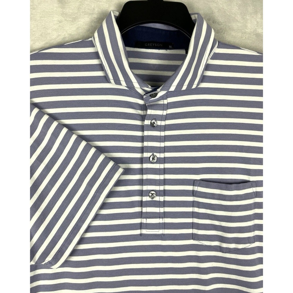 GREYSON Golf Polo Shirt  XL Purple Stripe Short Sleeve Side Slit Stretch Peru